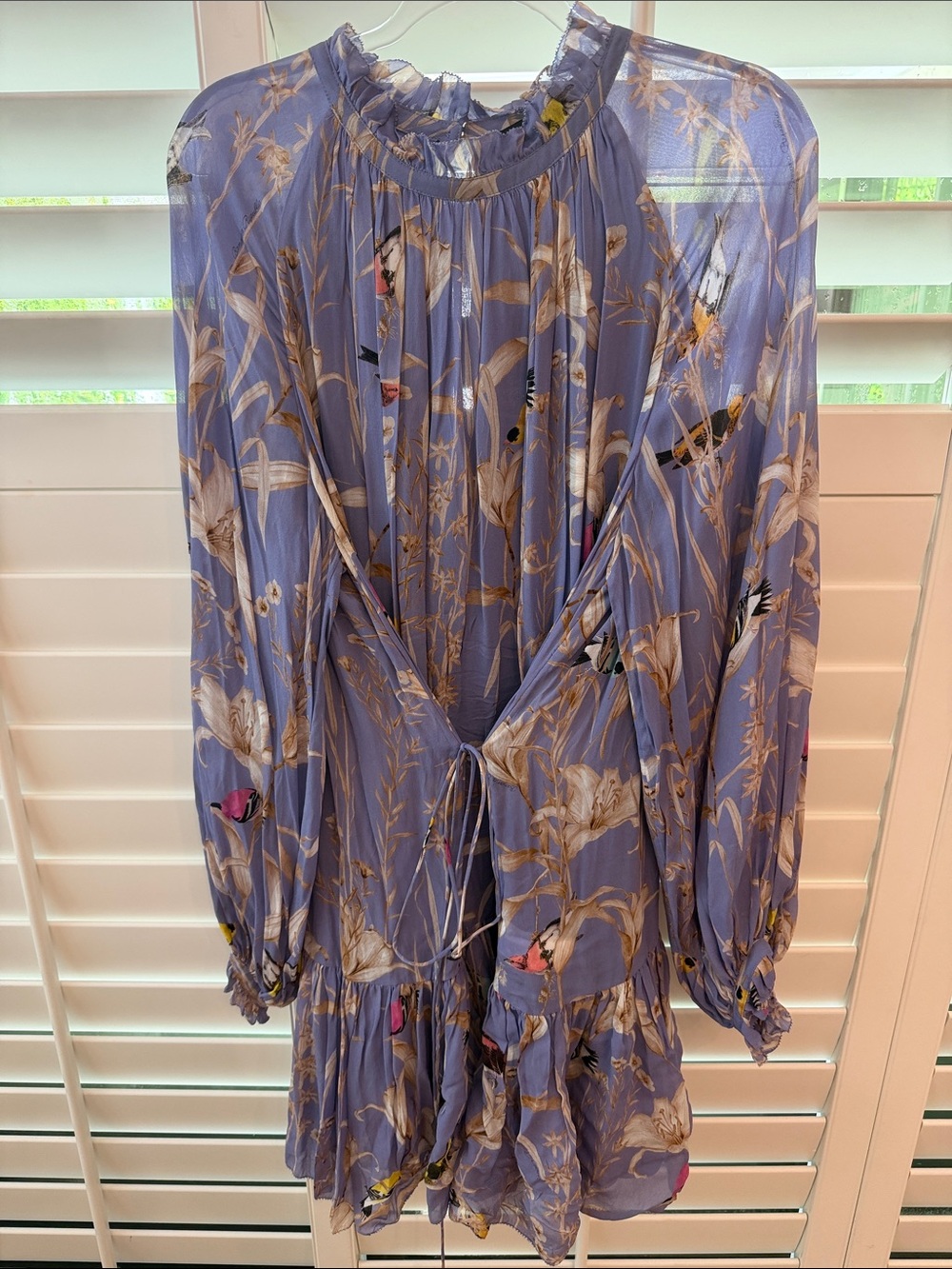Banana Republic Lavender Floral Long-Sleeve Tie-Front Dress XL